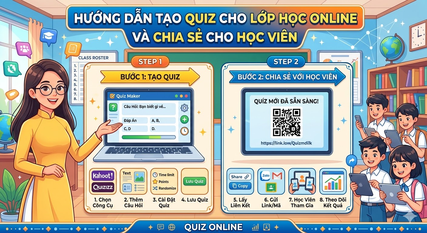 Hướng Dẫn Tạo Quiz Cho Lớp Học Online Và Chia Sẻ Cho Học Viên