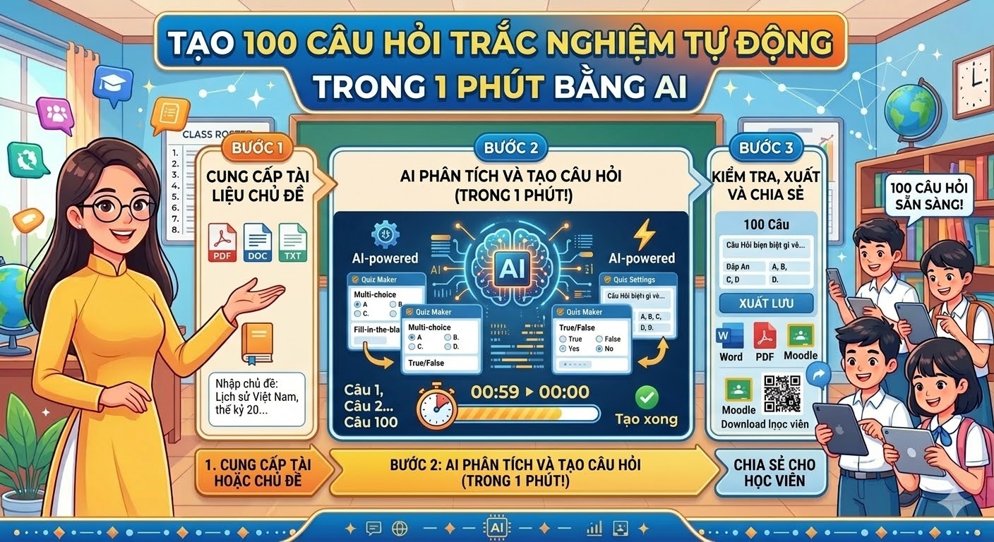 Tạo 100 Câu Hỏi Trắc Nghiệm Tự Động Trong 1 Phút Bằng AI