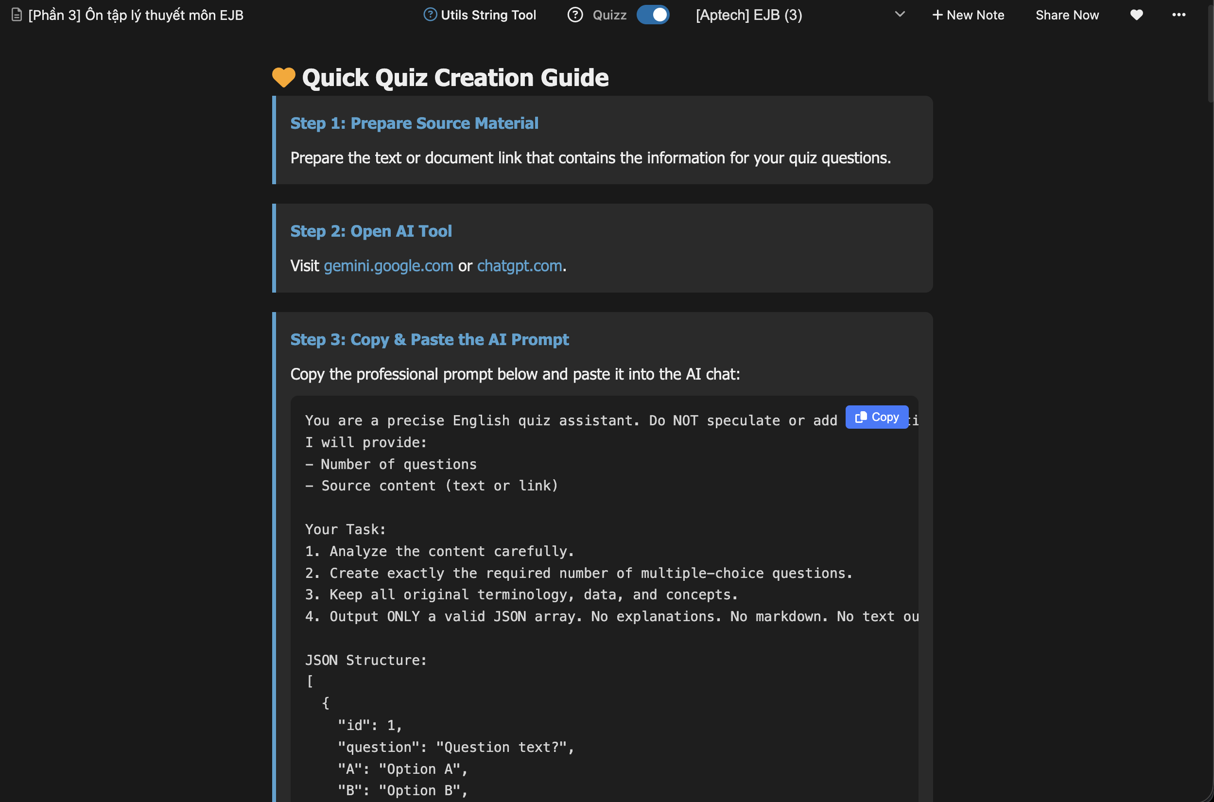 Tạo Quiz Bằng AI – Biến Ghi Chú Thành Công Cụ Ôn Luyện