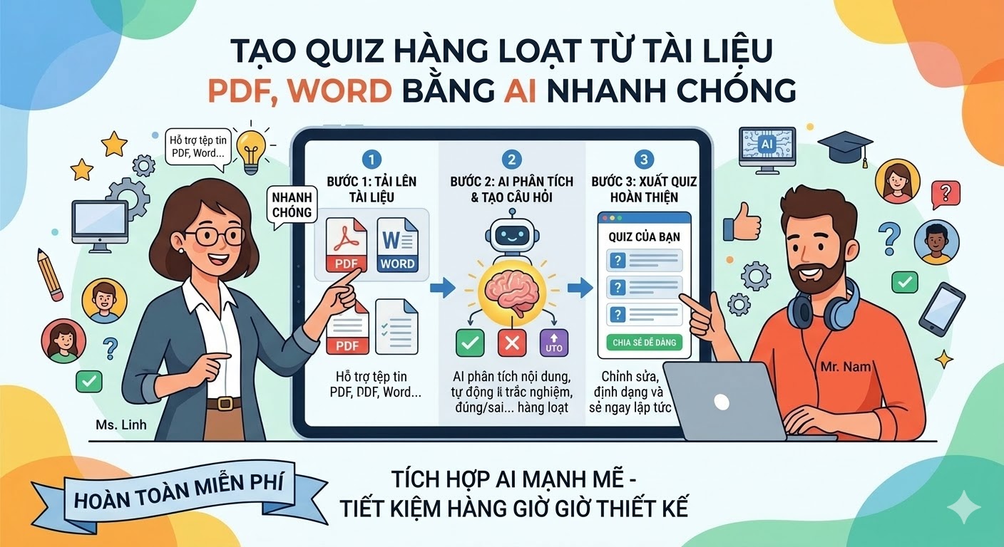 Tạo Quiz Hàng Loạt Từ Tài Liệu PDF, Word Bằng AI Nhanh Chóng