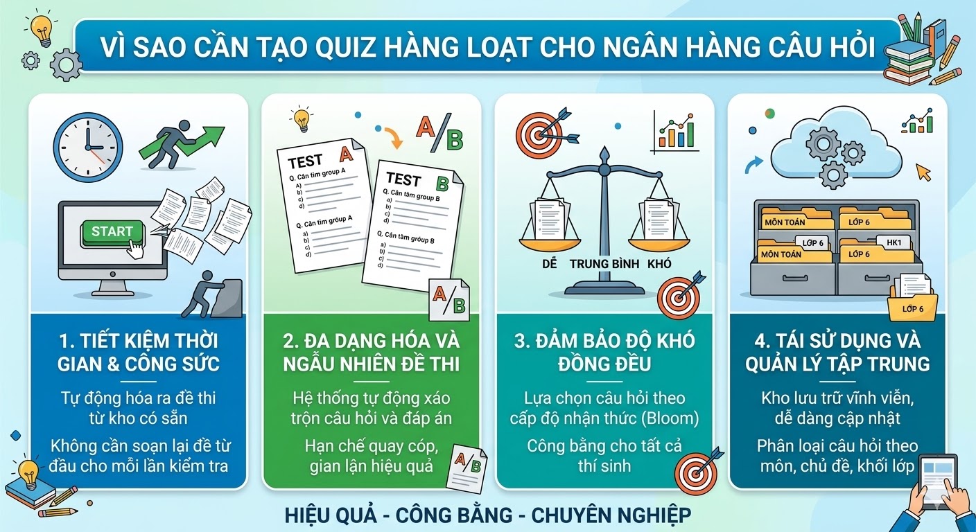 Vì Sao Cần Tạo Quiz Hàng Loạt Cho Ngân Hàng Câu Hỏi