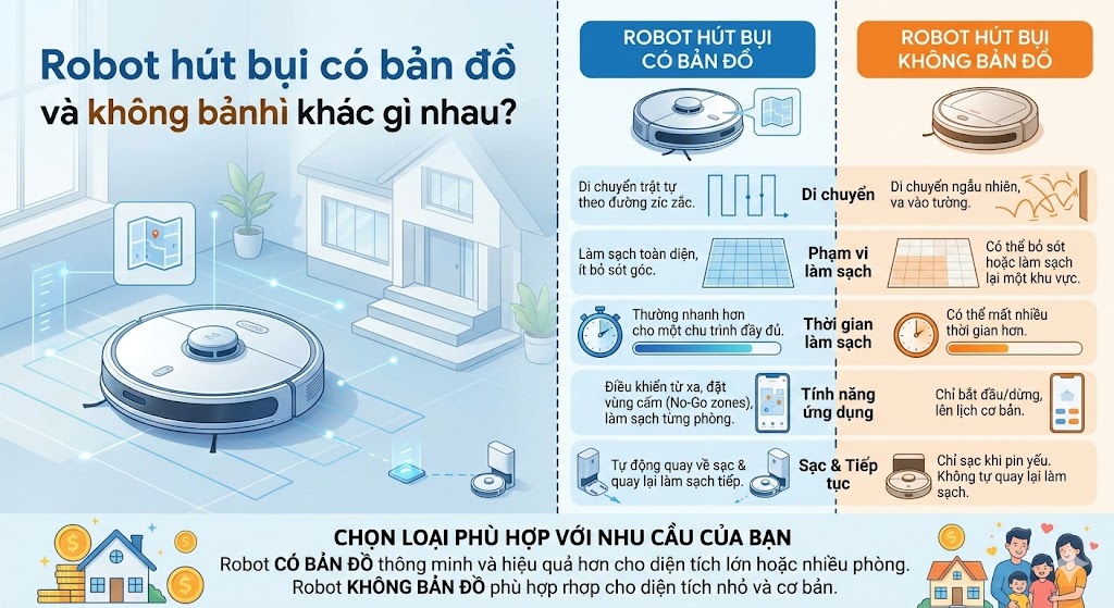Robot hút bụi lau nhà vs chỉ hút bụi – nên chọn loại nào?