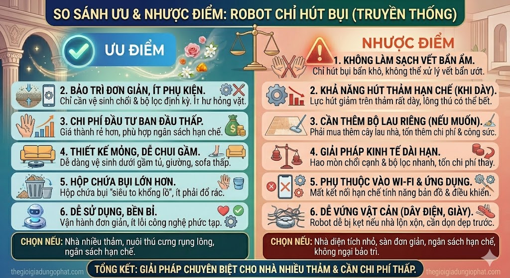 Ưu nhược điểm robot hút bụi chỉ hút bụi