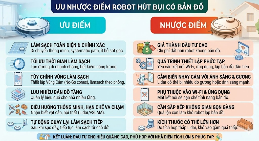 Ưu nhược điểm robot hút bụi có bản đồ