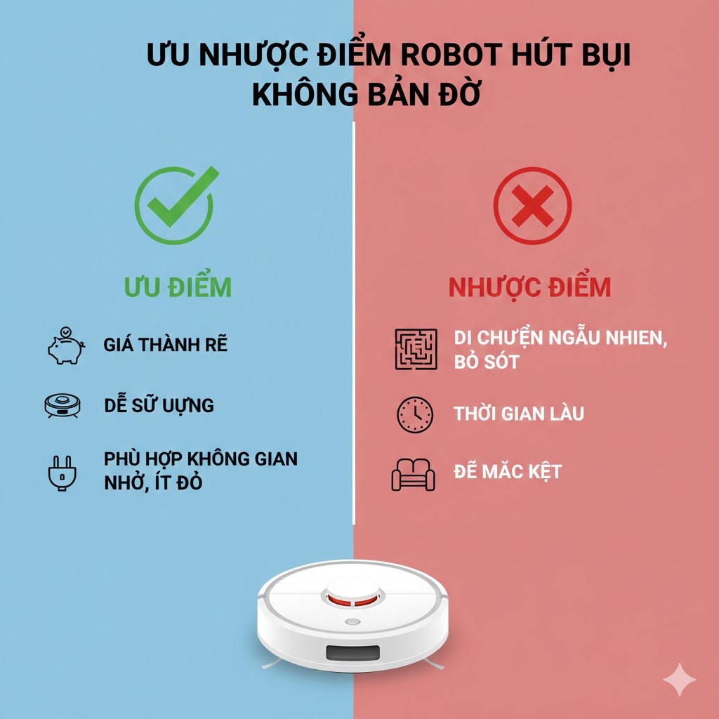 Ưu nhược điểm robot hút bụi không bản đồ