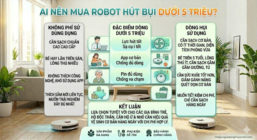 Ai nên mua robot hút bụi dưới 5 triệu?
