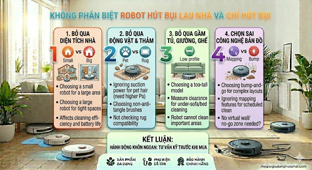 Không phân biệt robot hút bụi lau nhà và chỉ hút bụi
