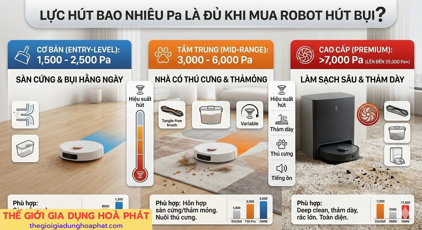Lực hút bao nhiêu Pa là đủ khi mua robot hút bụi?