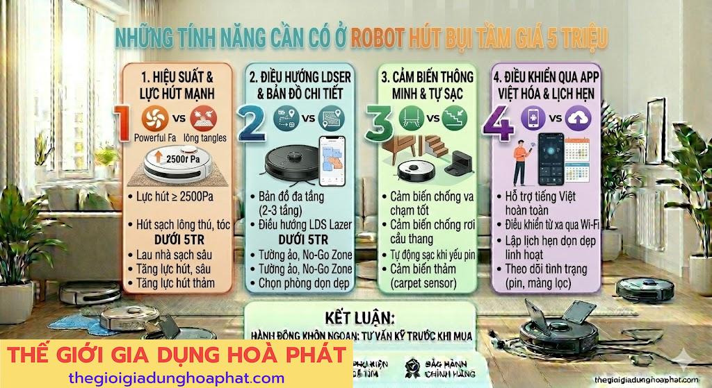 Những tính năng cần có ở robot hút bụi tầm giá 5 triệu