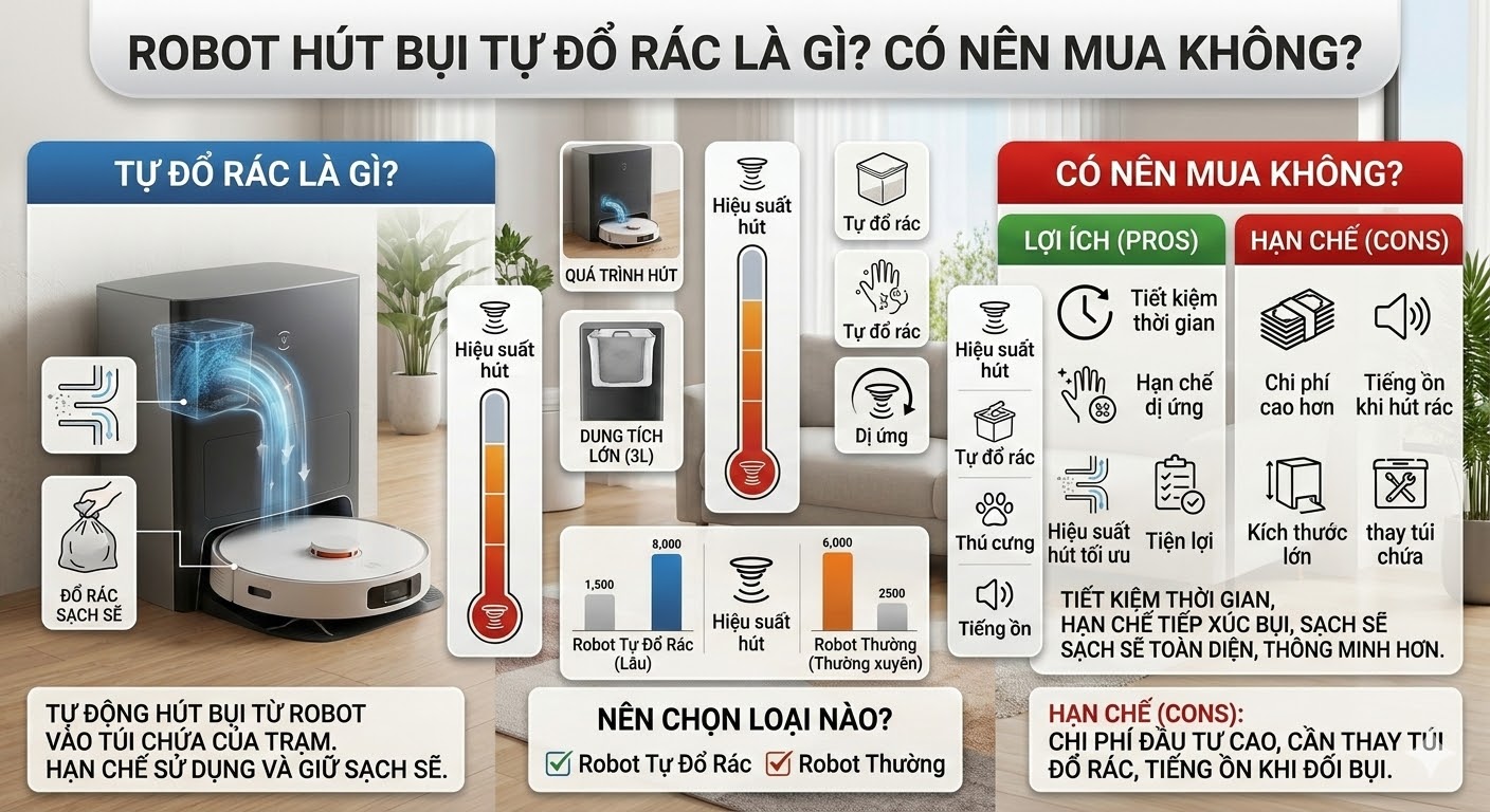 Ưu điểm nổi bật của robot hút bụi trạm sạc tự đổ rác