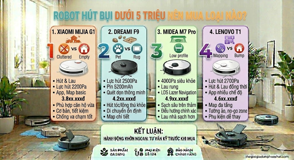 Robot hút bụi dưới 5 triệu nên mua loại nào?