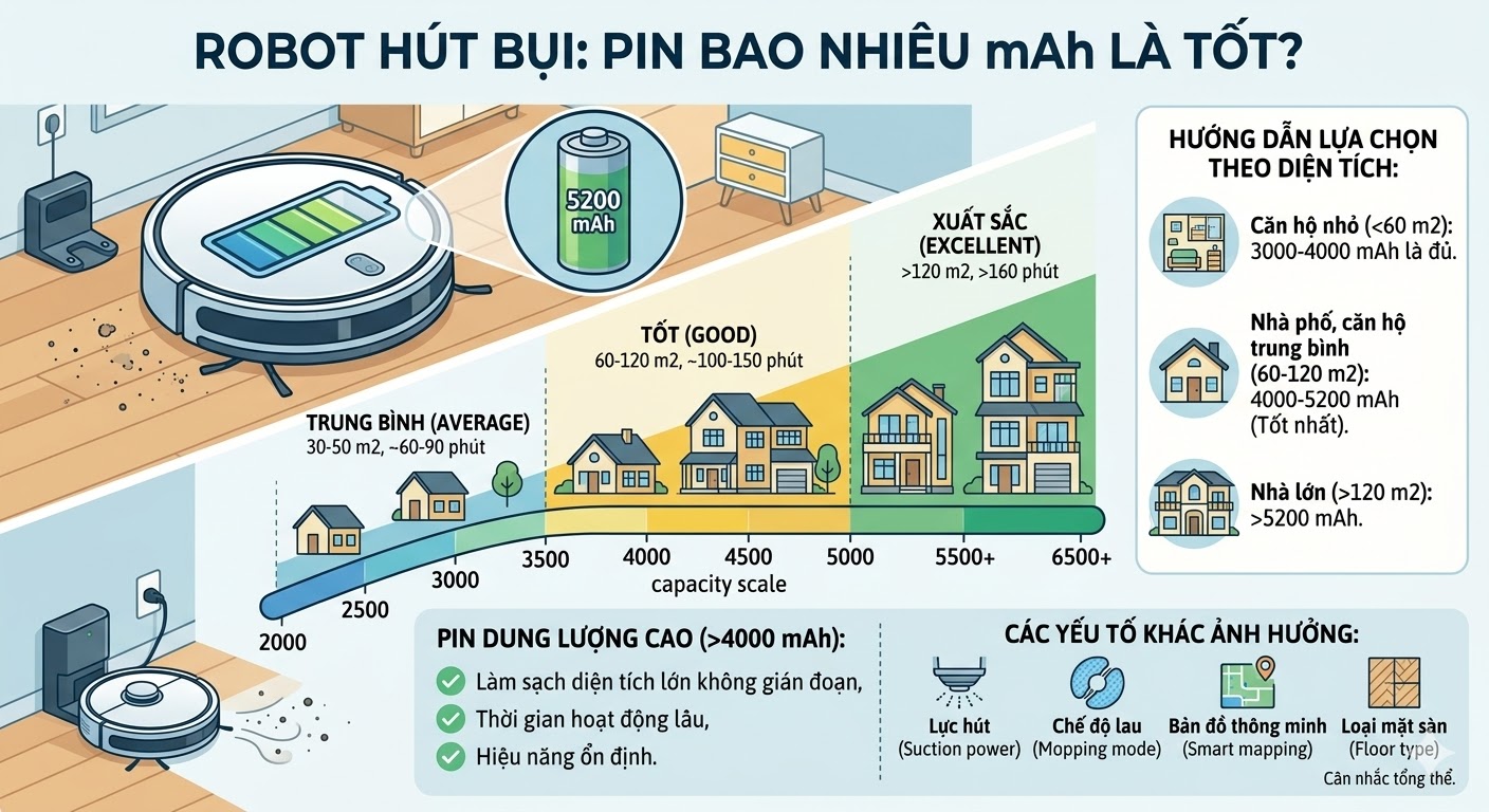 Robot hút bụi pin bao nhiêu mAh là tốt?