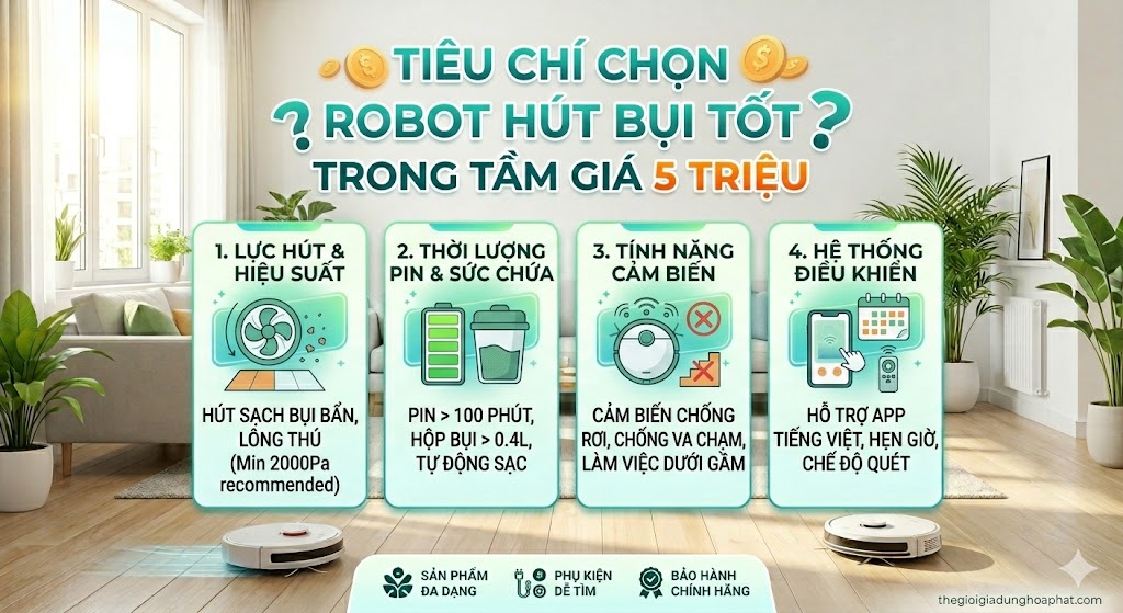 Tiêu chí chọn robot hút bụi tốt trong tầm giá 5 triệu