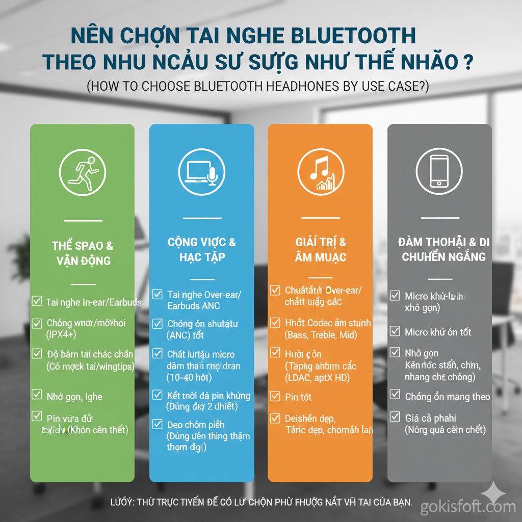 Nên chọn tai nghe bluetooth theo nhu cầu sử dụng như thế nào? Nên chọn tai nghe bluetooth theo nhu cầu sử dụng như thế nào?