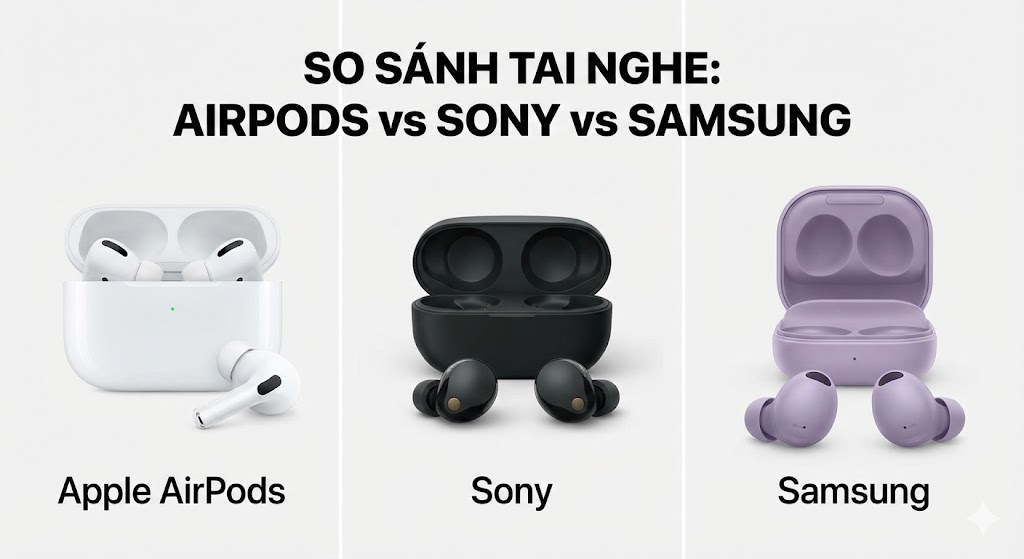 So Sánh AirPods vs Sony vs Samsung: Nên Mua Hãng Nào?