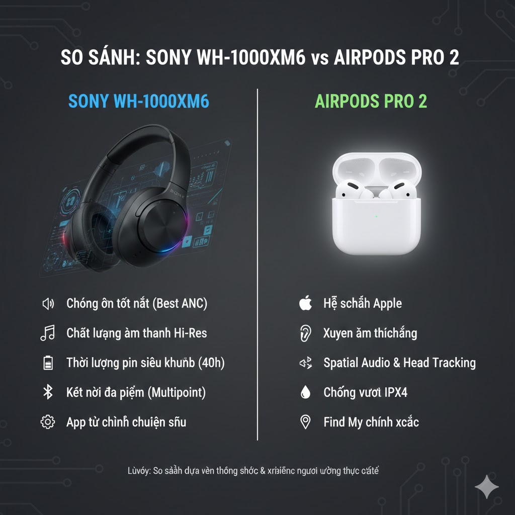 Sony WH-1000XM6 vs AirPods Pro 2: Nên Mua Loại Nào?