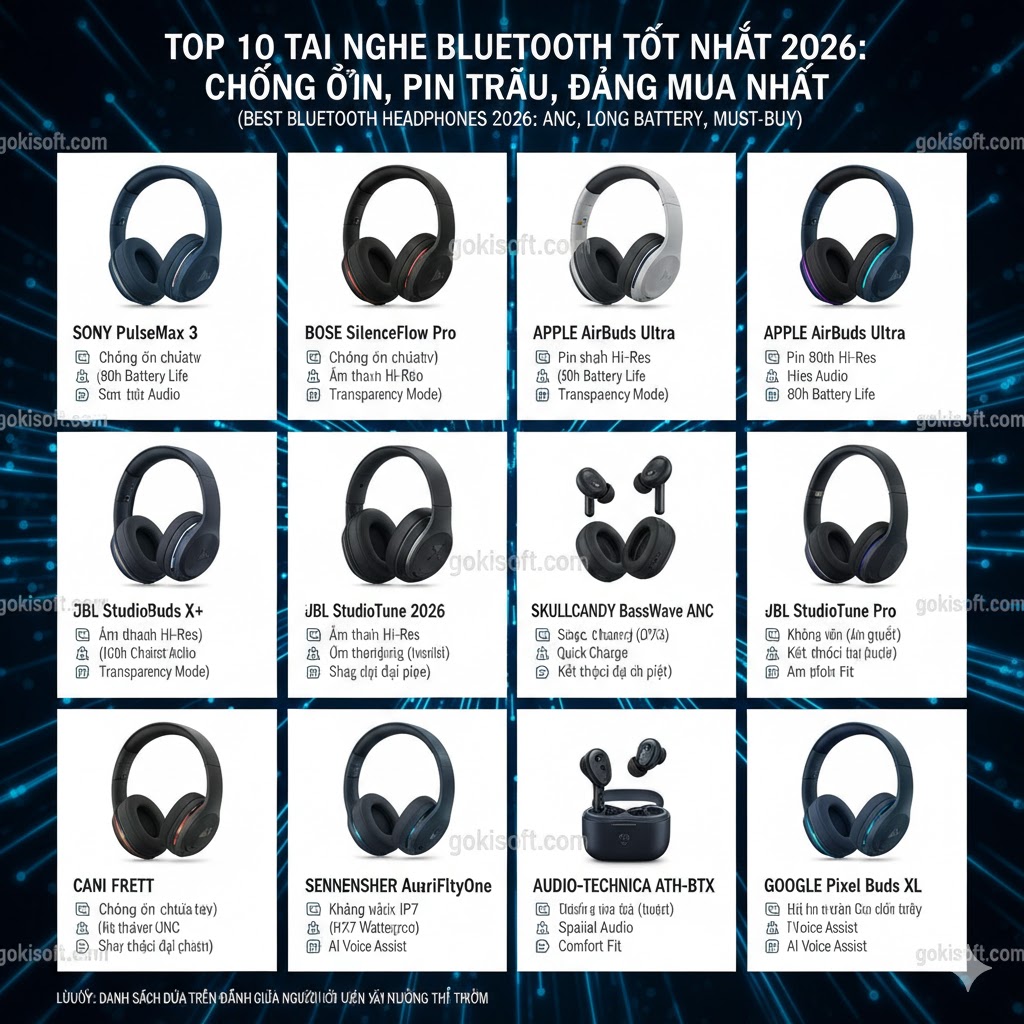 Top 10 tai nghe bluetooth tốt nhất đáng mua năm 2026 Top 10 tai nghe bluetooth tốt nhất đáng mua năm 2026