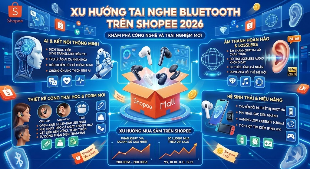 Top Tai Nghe Bluetooth Đáng Mua Nhất Trên Shopee 2026