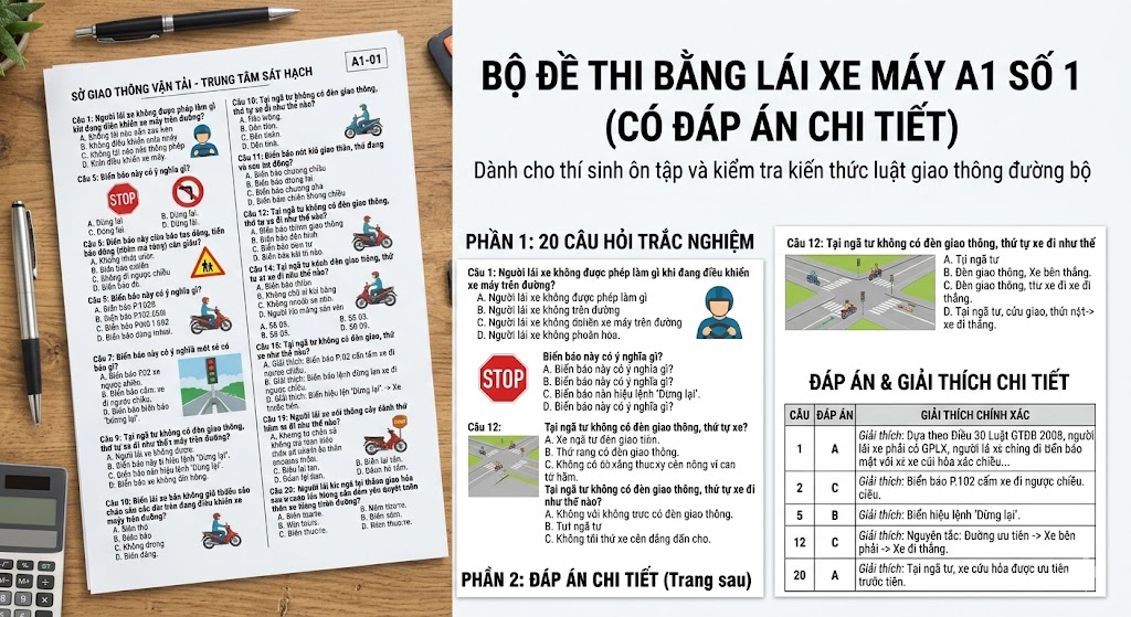 Bộ Đề Thi Bằng Lái Xe Máy A1 Số 1 (Có Đáp Án Chi Tiết)