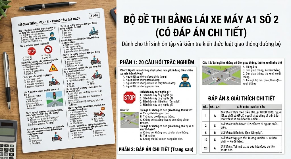 Bộ Đề Thi Bằng Lái Xe Máy A1 Số 2 (Chuẩn Sát Hạch)