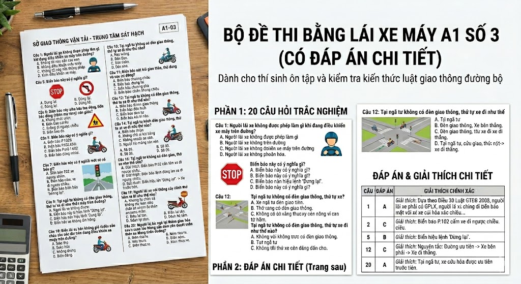 Bộ Đề Thi Bằng Lái Xe Máy A1 Số 3 (Cập Nhật Mới Nhất)