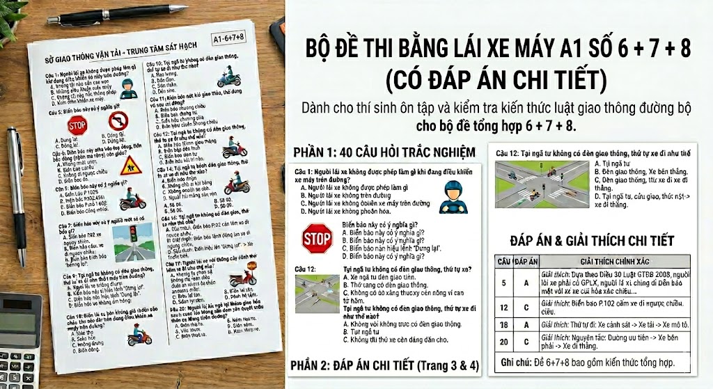 Bộ Đề Thi Bằng Lái Xe Máy A1 Số 6 + 7 + 8 (Full Đề Thi Thử) Bộ Đề Thi Bằng Lái Xe Máy A1 Số 6 + 7 + 8 (Full Đề Thi Thử)