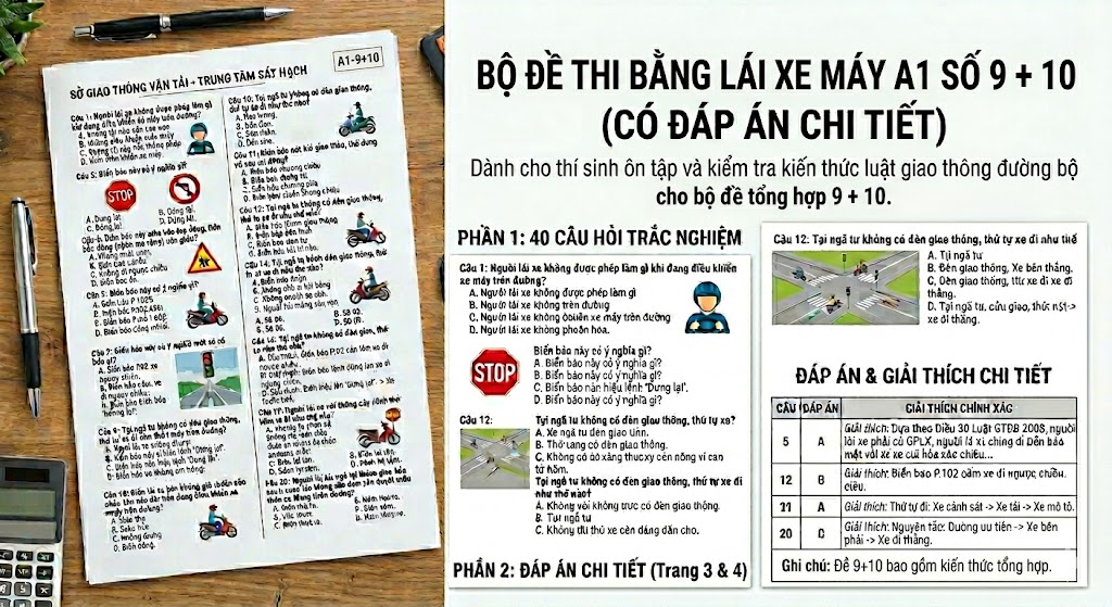 Bộ Đề Thi Bằng Lái Xe Máy A1 Số 9 + 10 (Đề Khó)