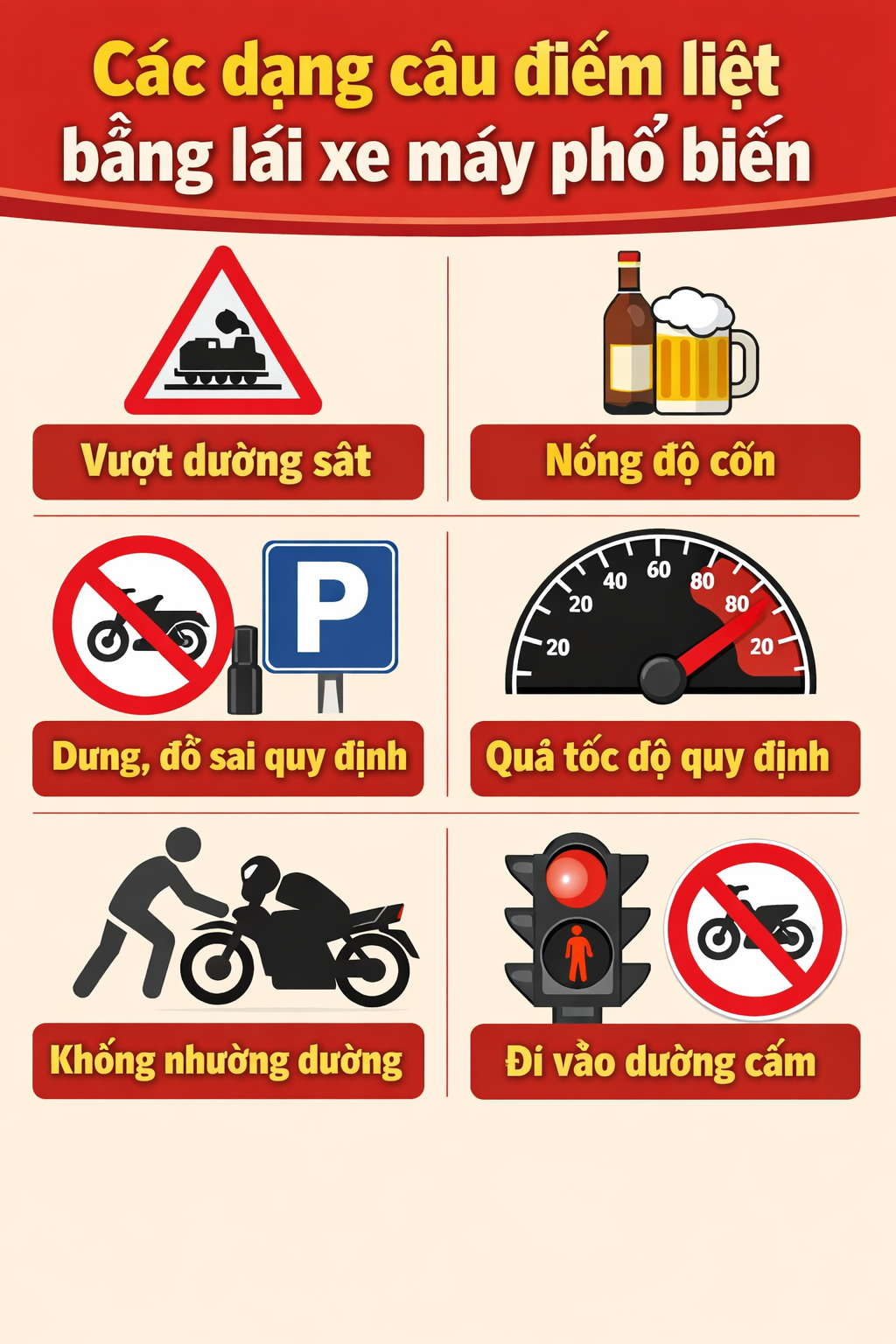 Các dạng câu điểm liệt bằng lái xe máy phổ biến