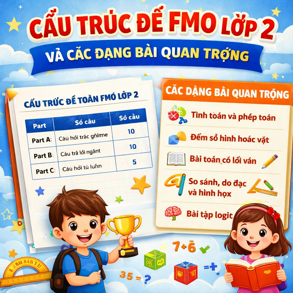 Cấu trúc đề FMO lớp 2 và các dạng bài quan trọng Cấu trúc đề FMO lớp 2 và các dạng bài quan trọng