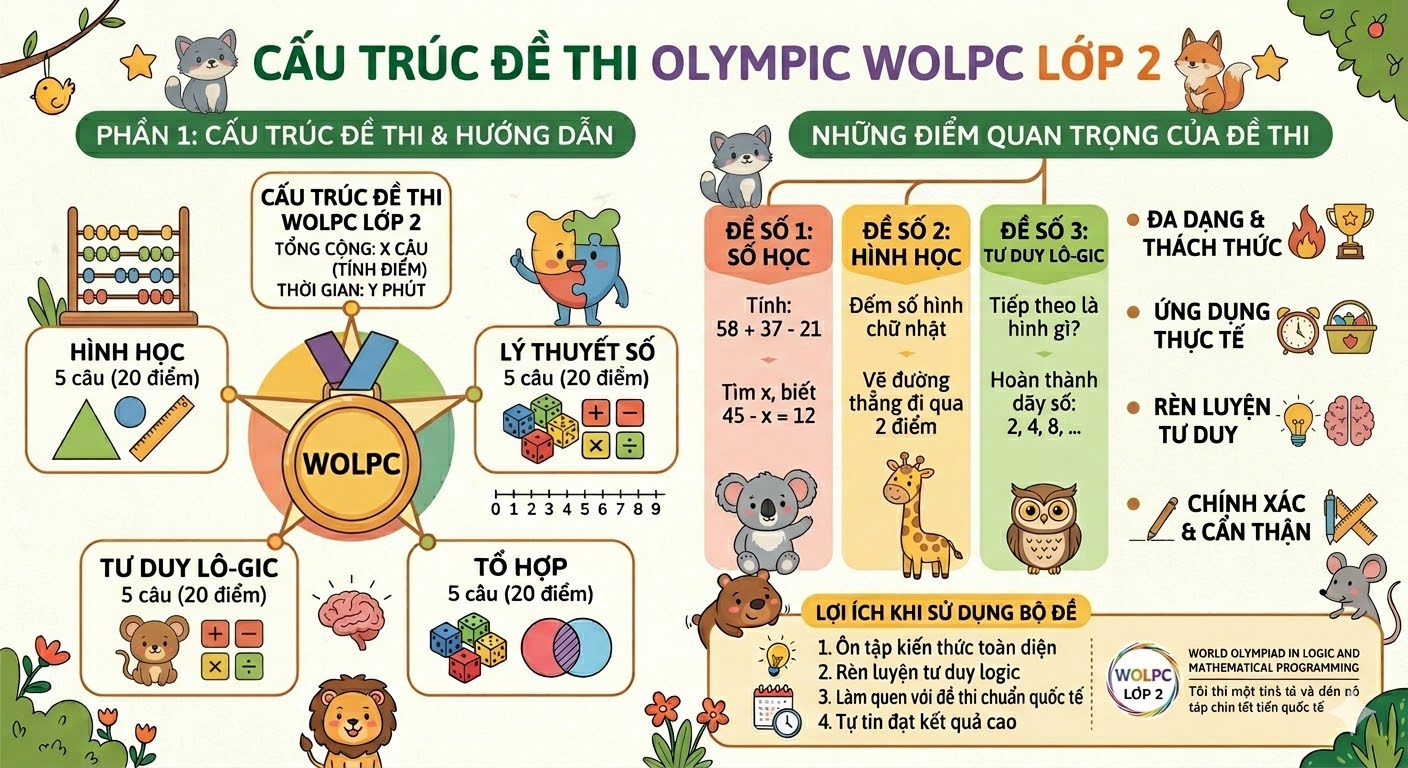 Cấu trúc đề thi Olympic WOLPC lớp 2 Cấu trúc đề thi Olympic WOLPC lớp 2