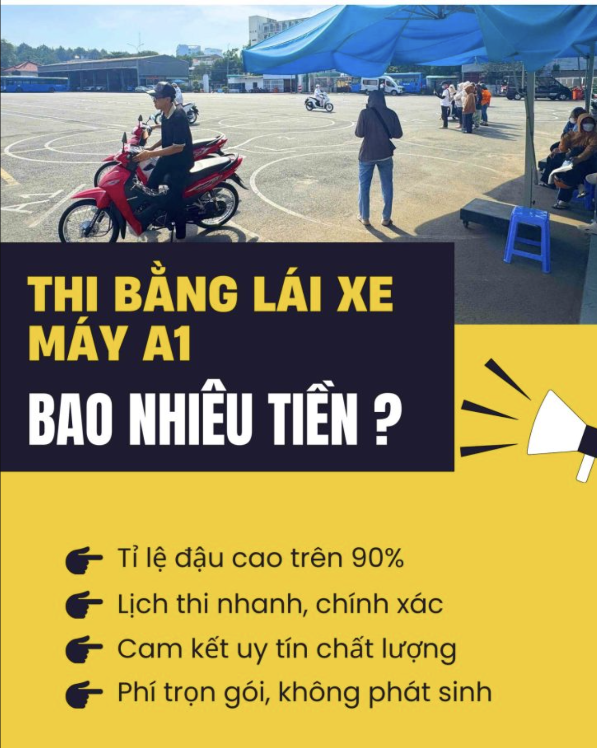 Chi phí thi bằng lái xe máy A1 mới nhất Chi phí thi bằng lái xe máy A1 mới nhất