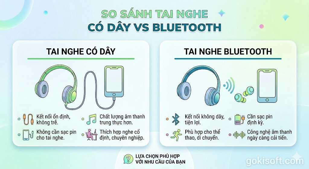 So Sánh Tai Nghe Có Dây vs Bluetooth