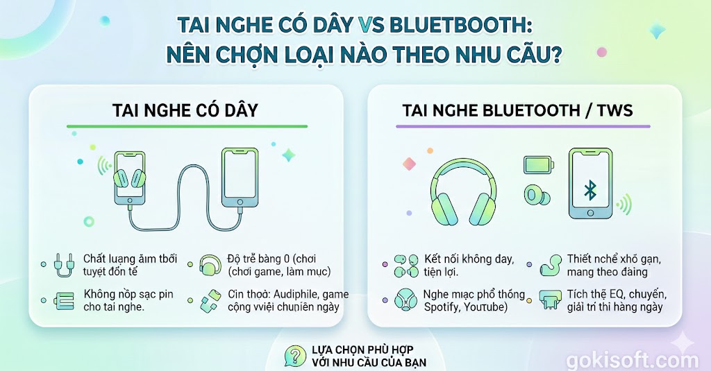 Tai nghe có dây vs Bluetooth: Nên chọn loại nào theo nhu cầu?