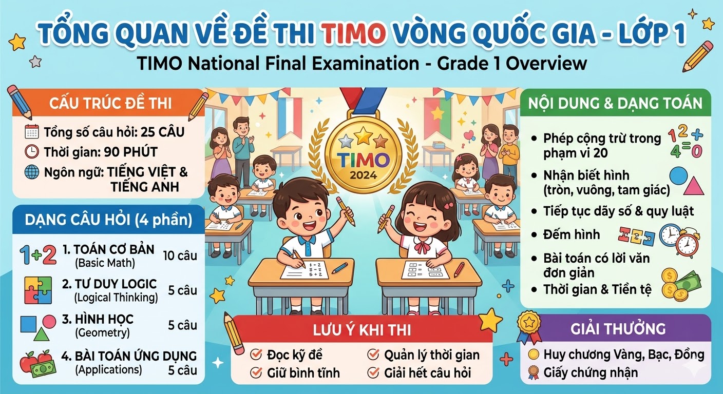 Tổng quan về đề thi TIMO vòng quốc gia lớp 1