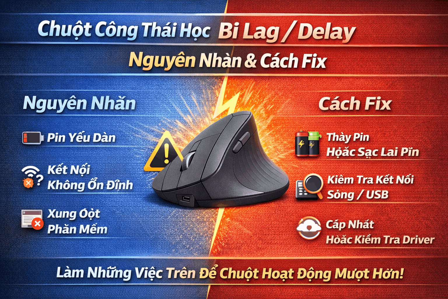 Chuột Công Thái Học Bị Lag / Delay – Nguyên Nhân & Cách Fix