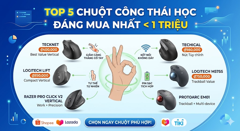 Chuột Công Thái Học Dưới 1 Triệu Đáng Mua Nhất