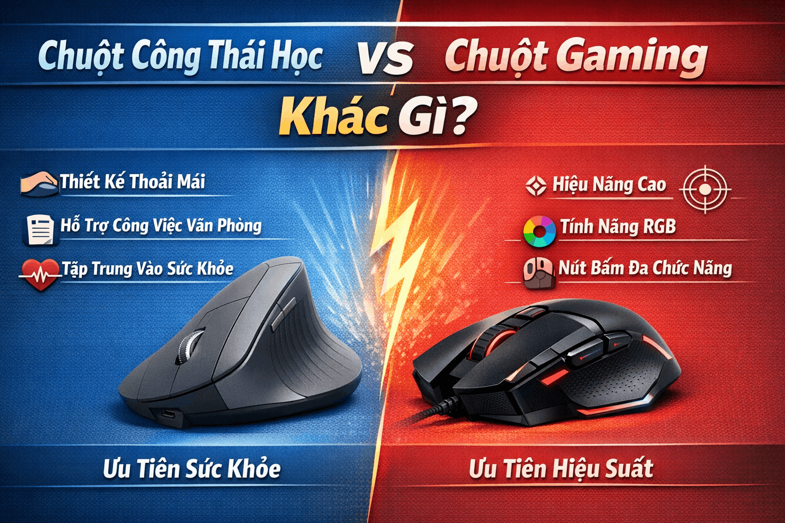 Chuột Công Thái Học vs Chuột Gaming: Khác Gì?