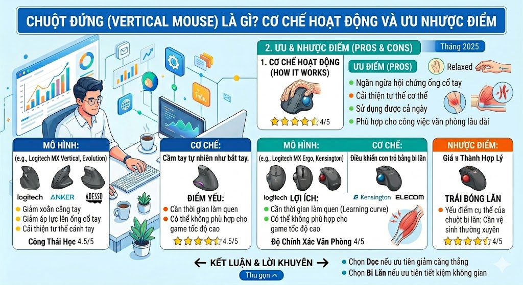 Chuột Đứng (Vertical Mouse) Là Gì? Cơ Chế Hoạt Động Và Ưu Nhược Điểm