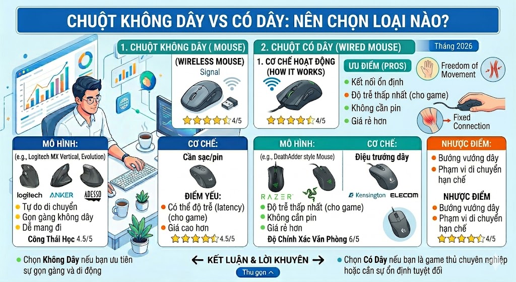 Chuột Không Dây vs Có Dây: Nên Chọn Loại Nào?