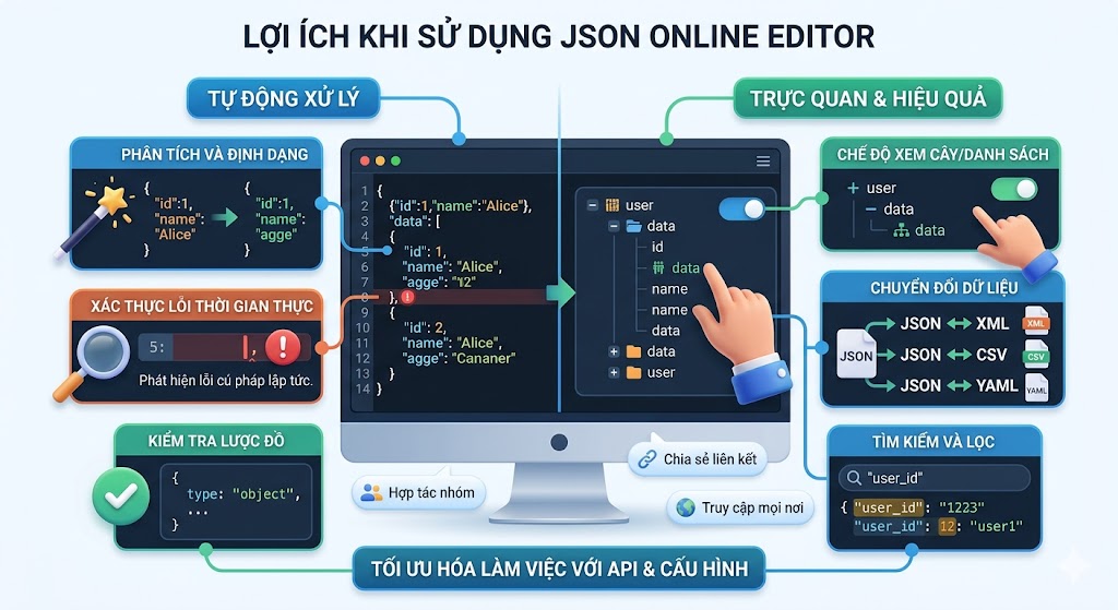 Lợi ích khi sử dụng JSON Online Editor