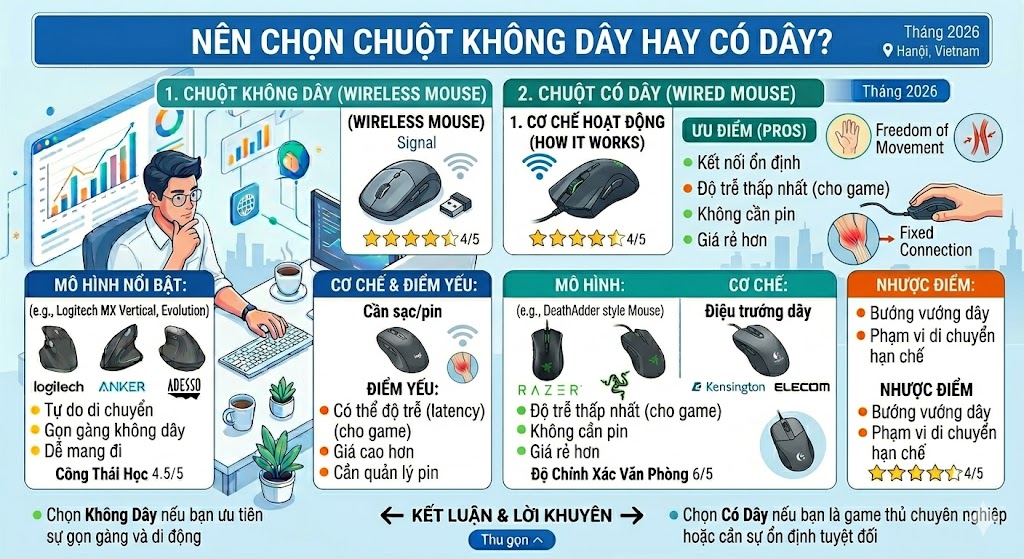 Nên chọn chuột không dây hay có dây?