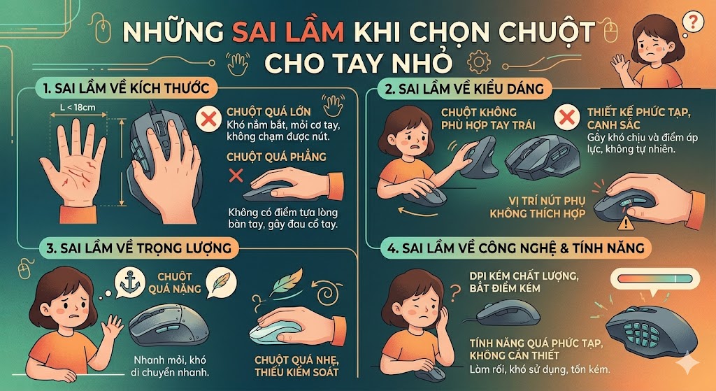Những sai lầm khi chọn chuột cho tay nhỏ Những sai lầm khi chọn chuột cho tay nhỏ