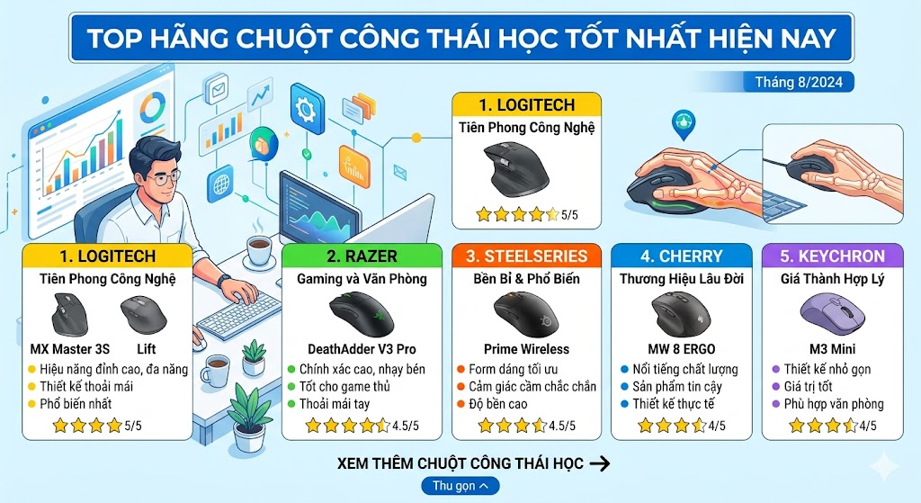 Top Hãng Chuột Công Thái Học Tốt Nhất Hiện Nay