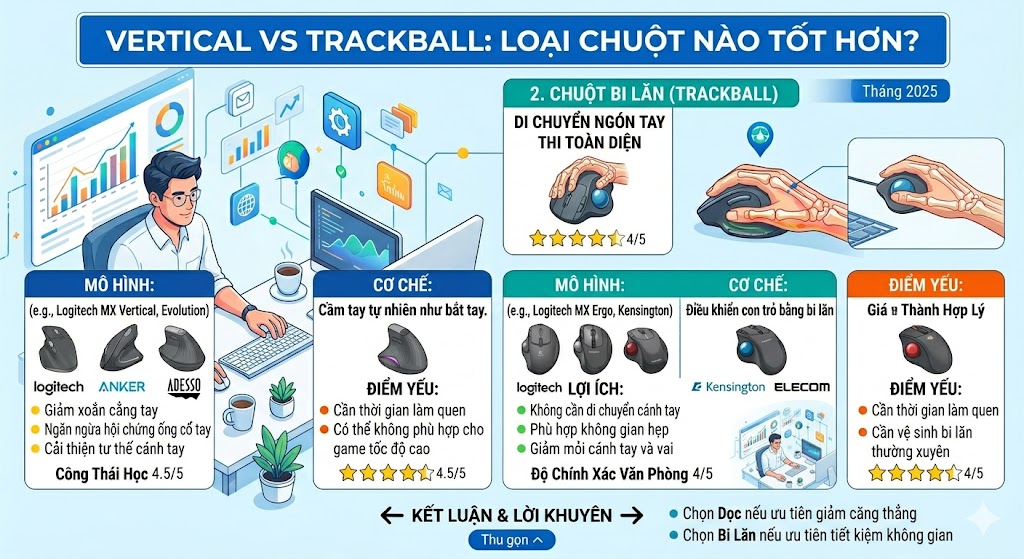 Vertical vs Trackball: Loại Chuột Nào Tốt Hơn?