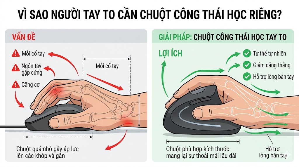 Vì sao người tay to cần chuột công thái học riêng? Vì sao người tay to cần chuột công thái học riêng?