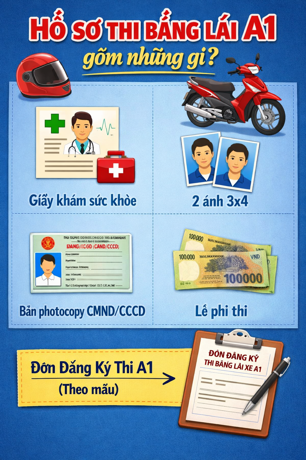 Hồ sơ thi bằng lái A1 gồm những gì? Hồ sơ thi bằng lái A1 gồm những gì?