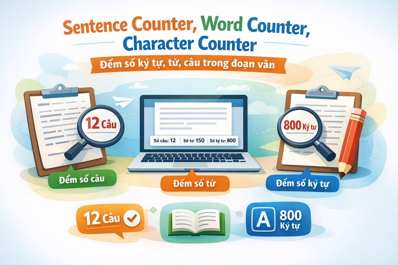 Sentence Counter, Word Counter, Character Counter - Đếm số ký tự, từ, câu trong đoạn văn Sentence Counter, Word Counter, Character Counter - Đếm số ký tự, từ, câu trong đoạn văn