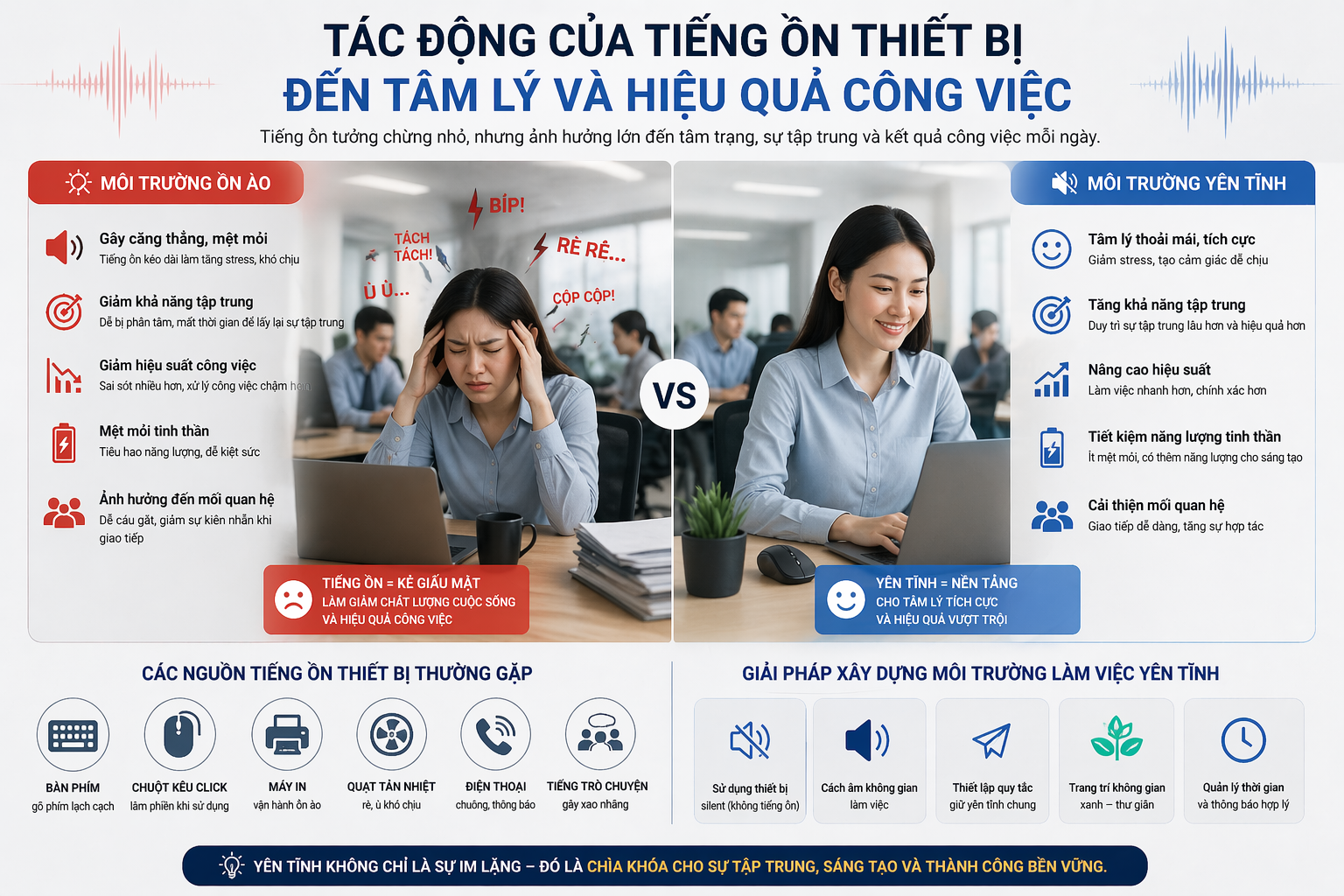 Tác động của tiếng ồn thiết bị đến tâm lý và hiệu quả công việc