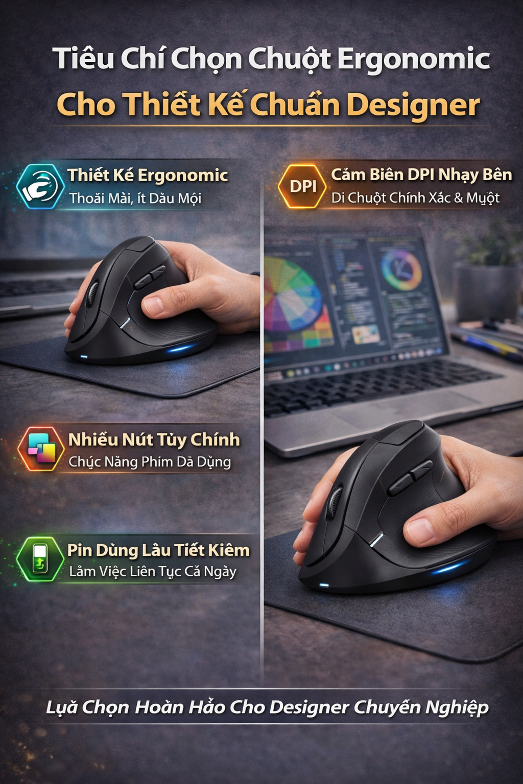 Tiêu chí chọn chuột ergonomic cho thiết kế chuẩn designer Tiêu chí chọn chuột ergonomic cho thiết kế chuẩn designer