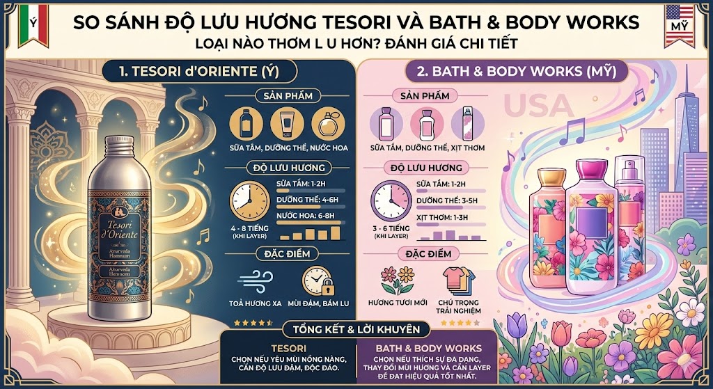 So Sánh Độ Lưu Hương Tesori Và Bath & Body Works